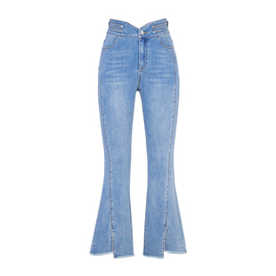 婉甸2025羽蓝色丹宁喇叭裤复古风牛仔裤1241X02RX3