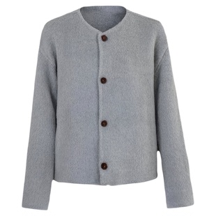 野兽小姐冬季短款双面羊毛大衣小香风富家千金呢子外套女灰色开衫