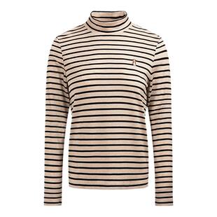 【顺滑垂坠】暇步士春季含莱赛尔透气条纹半高领打底衫女长袖T恤