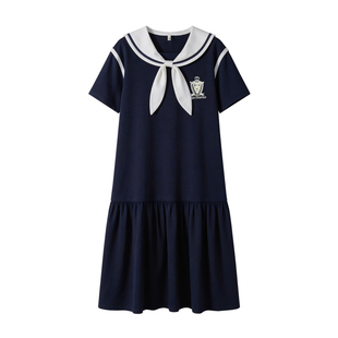 初中生海军领连衣裙夏季2026新款少女宽松洋气学院风高中学生裙子