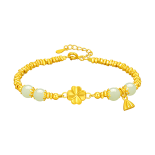 中国黄金央创四叶草黄金手链女足金和田玉手串女款新年礼物送女友