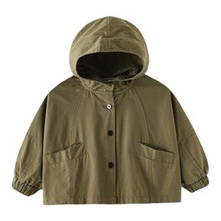 砚台家韩版儿童连帽风衣男童外套春秋薄款宽松女童宝宝上衣潮绿色