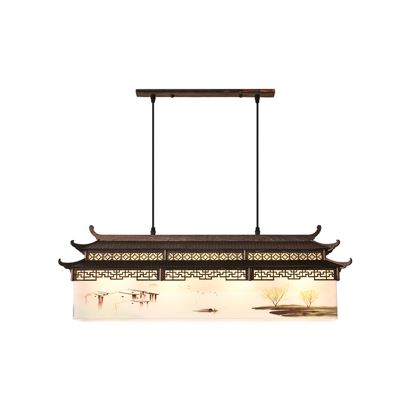 茶酒楼餐饮装饰仿古建筑长条吊灯
