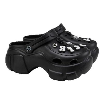 fed厚底洞洞鞋春季新款女鞋黑色软底半拖户外沙滩鞋女S0317-YA805