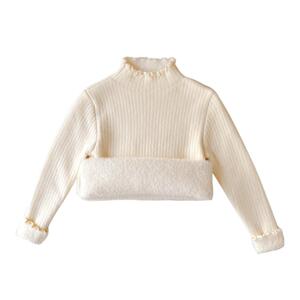 儿童一体绒毛衣2024新款秋冬装女童毛衣半高领加绒加厚女宝毛线衣