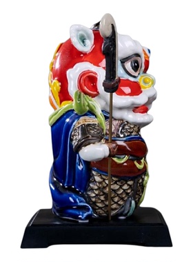 岭南国潮醒狮门神石湾陶瓷摆件