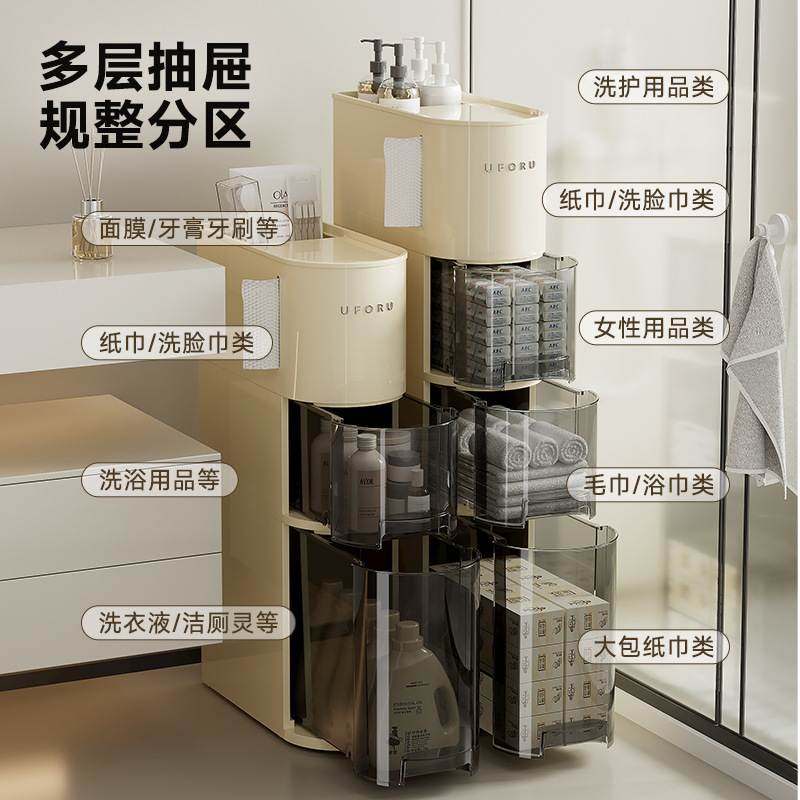 收纳柜多层卫生间厕所可落地置物架抽屉式夹缝马桶储物柜移动边上