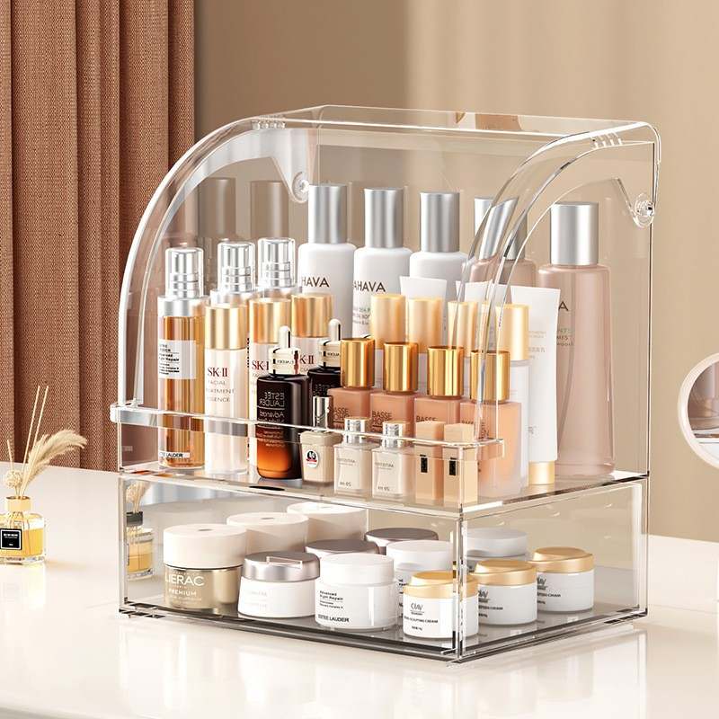3化妆品收纳盒防尘梳妆台护肤品收纳桌面箱化妆盒大容量置物架抽
