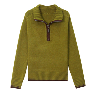 秋冬时尚半拉链套头毛衣女韩版宽松短款毛衫厚外穿翻领上衣针织衫