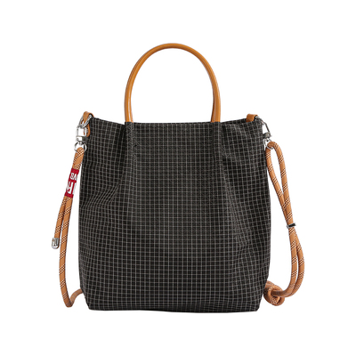 日系格纹防水尼龙单肩包女托特包