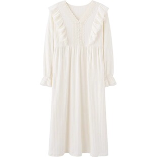 法式宫廷风睡裙女春秋季纯棉长袖甜美可爱公主可外穿带胸垫家居服