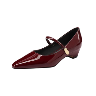 AMEINOR法式粗跟玛丽珍鞋2026春季真皮方头舒适中跟一字扣单鞋女