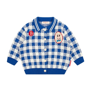 BEBEDEPINO贝贝品诺全身针织婴儿毛衣开衫短裤拼接格纹亲肤透气