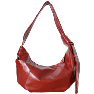 猴子家 复古头层油蜡牛皮大号牛角包 慵懒大容量单肩斜挎潮女包