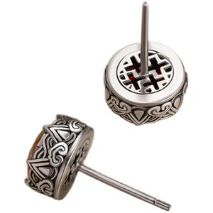 海盗船银饰复古耳饰银耳钉女2022年新款潮银耳环红色气质个性耳坠