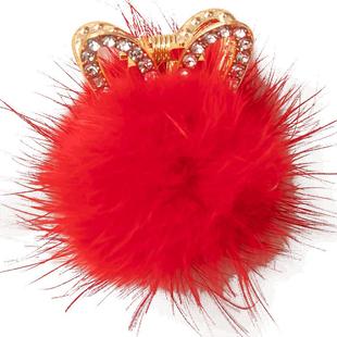 女童皇冠毛绒小抓夹发饰小号儿童公主头发夹女孩不伤发大红色头饰