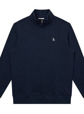 Hazzys哈吉斯通勤男装套头半拉链立领卫衣秋季净色休闲长袖上衣潮