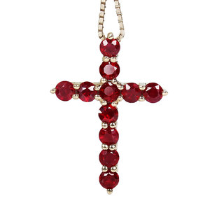 经典18K玫瑰金天然鸽血红宝石十字架吊坠 圆形男女款项链正品送礼