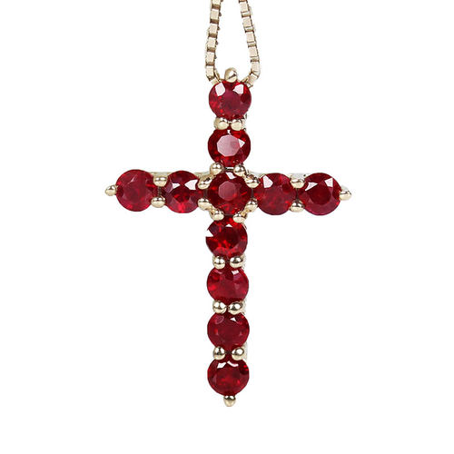 18K玫瑰金天然深红色红宝石十字架吊坠 2.2mm圆形男女款项链定制