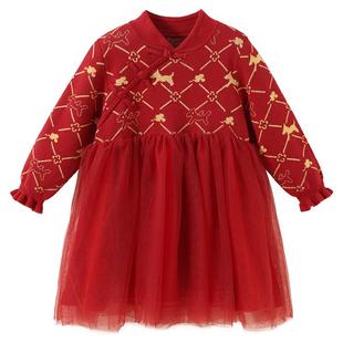 贝肽斯连衣裙冬季保暖2026秋冬季新中式女童宝宝针织新年裙子