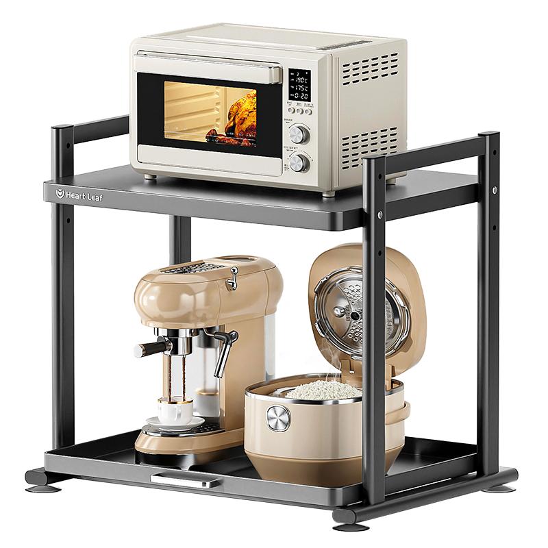 厨房台面抽拉式微波炉置物架 双层电饭煲烤箱空气炸锅一体收纳架