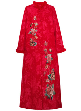 冬季长款棉衣棉服绣花大衣外套女