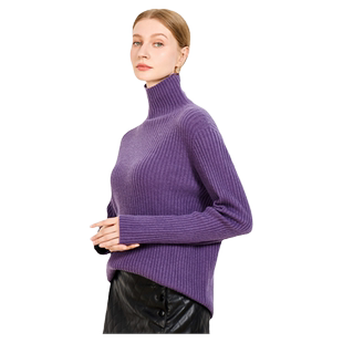 BXV紫色高领羊毛针织衫女2026春季新款纯羊毛打底衫纯色针织毛衣