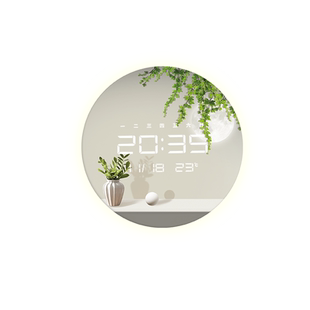 2026新款圆形绿植夜光电子玻璃挂钟餐厅静音客厅装饰画LED灯光钟
