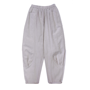 2026年夏季新款文艺棉麻哈伦裤休闲裤薄款纯色百搭亚麻灯笼女加长