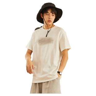 唐狮男士短袖T恤潮流图案字母压印休闲户外圆领短袖T恤上衣校园风