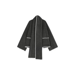 CONCISE-WHITE简白2025秋冬新款围巾毛呢短外套羊毛宽松上衣女