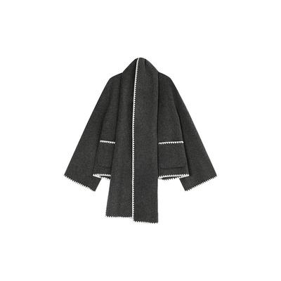 CONCISE-WHITE简白2025秋冬新款围巾毛呢短外套羊毛宽松上衣女