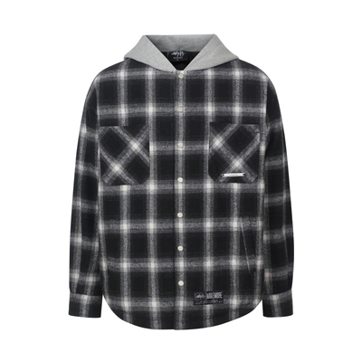 Makemore夹棉美式格子衬衫外套男