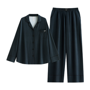 悦内睡衣女款秋季春秋纯棉长袖家居服休闲宽松大码条纹轻奢高级感
