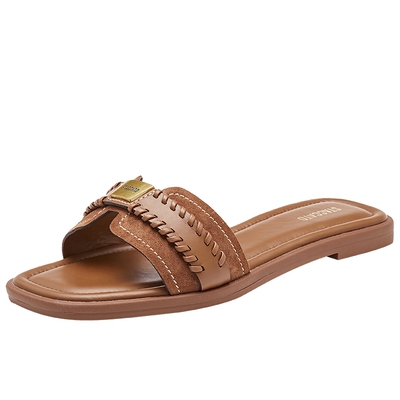 思加图官方正品玛雅风迹夏天平底法式凉拖鞋女外穿不累脚EEQ06BT4