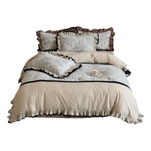 法式复古风全棉磨毛四件套加厚纯棉提花被套床单荷叶花边床上床品