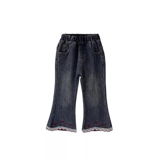 皇室童缘女童蕾丝花边喇叭裤冬季新款儿童加厚一体奥利绒宝宝长裤