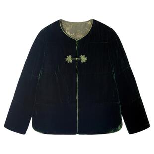 布小匠原创设计丝绒桑蚕丝交织香云纱棉服女款冬季高级感夹棉外套