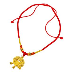 金店同款沙金仿真黄金婴儿宝宝周岁长命锁金锁儿童红绳平安金项圈