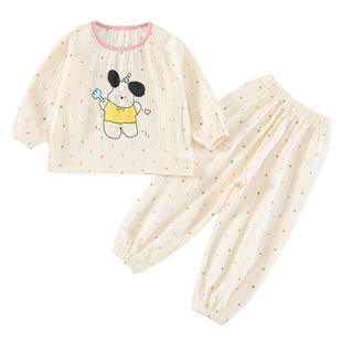 女童睡衣纯棉春秋儿童纱布家居服2025新款女孩女宝宝长袖秋季套装