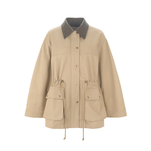 wana try巴恩风休闲重工百搭夹克2025新品卡其色可收腰猎装外套女