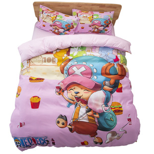 卡通海贼王乔巴路飞床笠款儿童4件套黑色1.2学生男孩床单3件套1.5