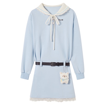 甜美风蓝色海军领连衣裙女