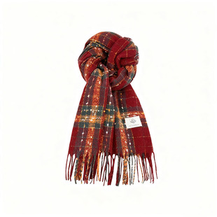 红色围巾女秋冬季高颜值护肩围脖保暖护颈韩系氛围感百搭格子围巾