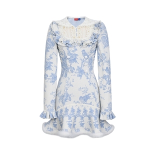 lefame拉飞姆活力复古少年感约依印花针织连衣裙