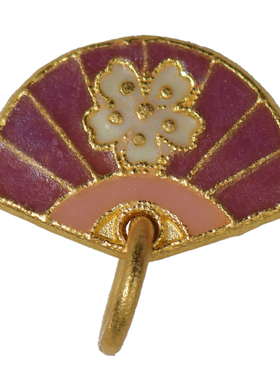 足金珐琅烧蓝桃花折扇吊坠