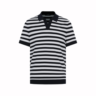迪柯尼海军条纹针织T恤秋季新品男士时尚短袖海鸥领polo海魂衫