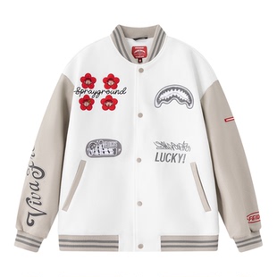 【FEIDE联名】SprayGround鲨鱼嘴植绒棒球服男秋季V领夹克外套潮