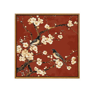 中式美学喜上梅梢数字油画diy填充填色手工绘喜鹊丙烯油彩装饰画