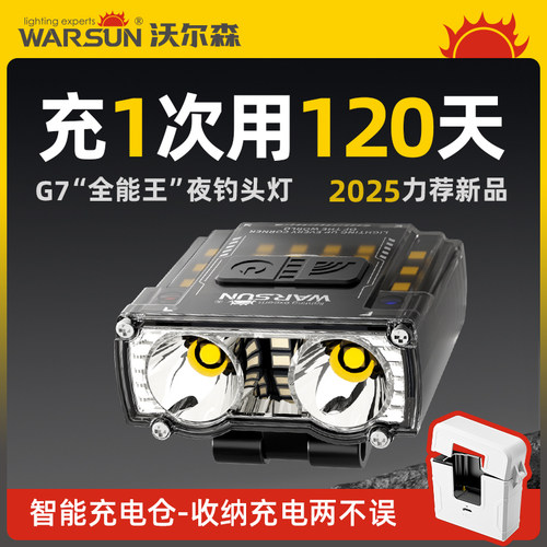 沃尔森G7头灯钓鱼专用夜钓感应帽夹灯强光超亮充电超长续航头戴式